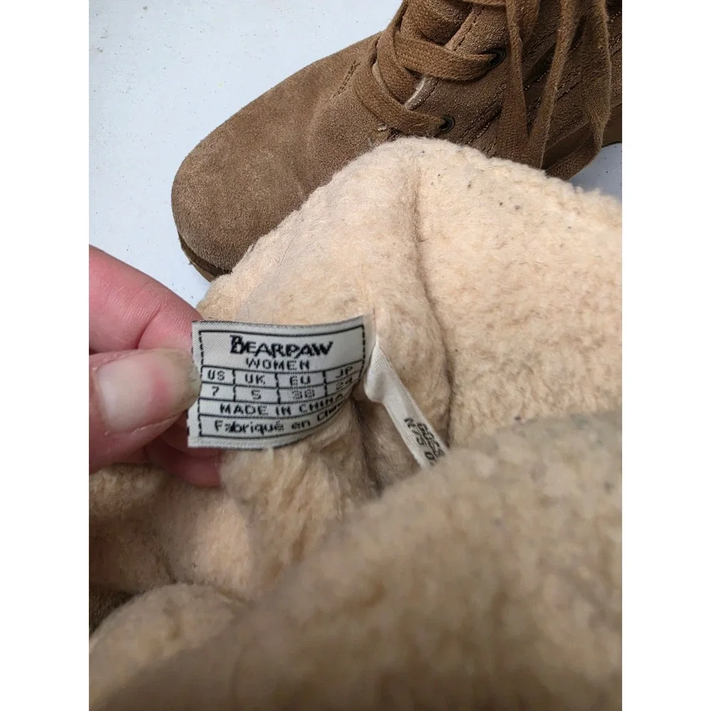 Bearpaw Krista Women 7 Hickory Suede Lace Up Winter Wedge Boots